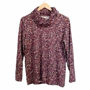 L.L. Bean Cowl Neck Knit Top Burgundy Terrazzo Tile Print Women’s Size Large
